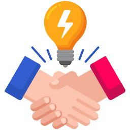 Cartoon shake hands with lightbulb