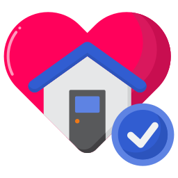 Cartoon house inside a love heart